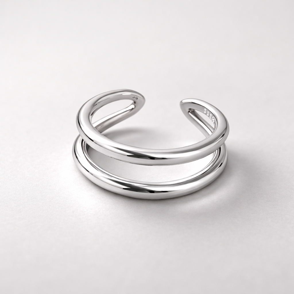 Sølv dobbel ring justerbar sterling sølv